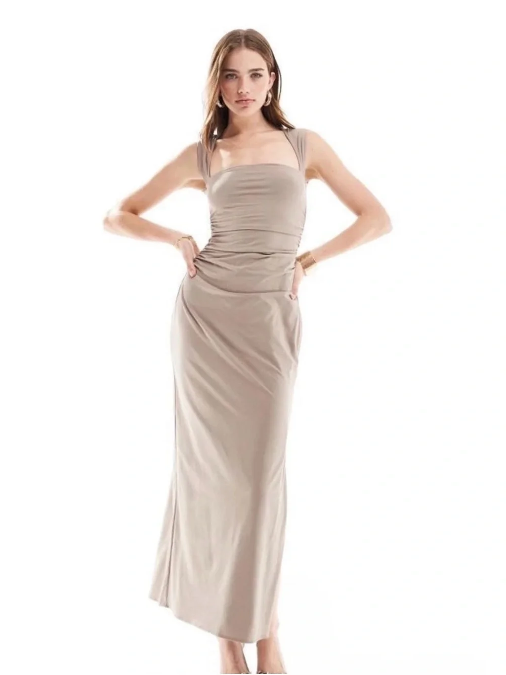 Abercrombie & Fitch Ava Knit Maxi Dress Taupe